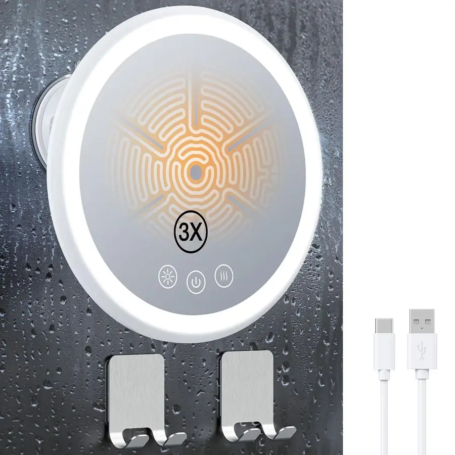 

Зеркало для душа с 3-кратным увеличением и подогревом, без запотевания, для бритья, аккумулятор 5000 мАч, поворот на 360°, магнитное крепление, 8,3 дюйма, антизапотевающее