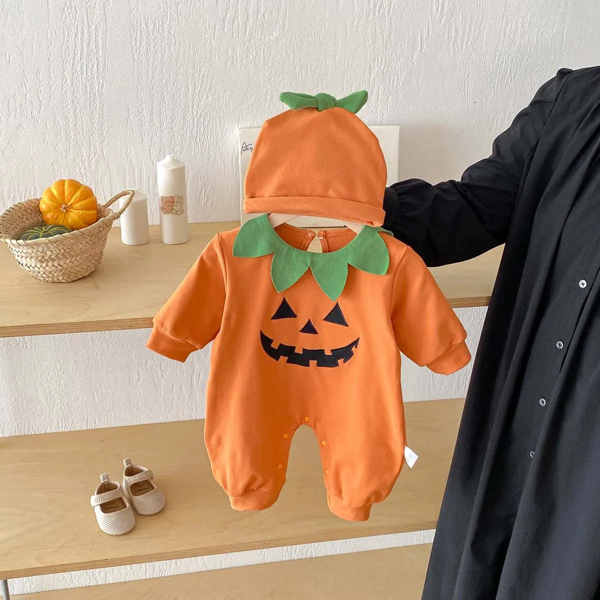 

Halloween Newborn Infant Lapel Pumpkin Jumpsuit + Hat Toddler 0-24M Boy Girl Clothes Baby Jumpsuit with Hat Baby Jumpsuit with