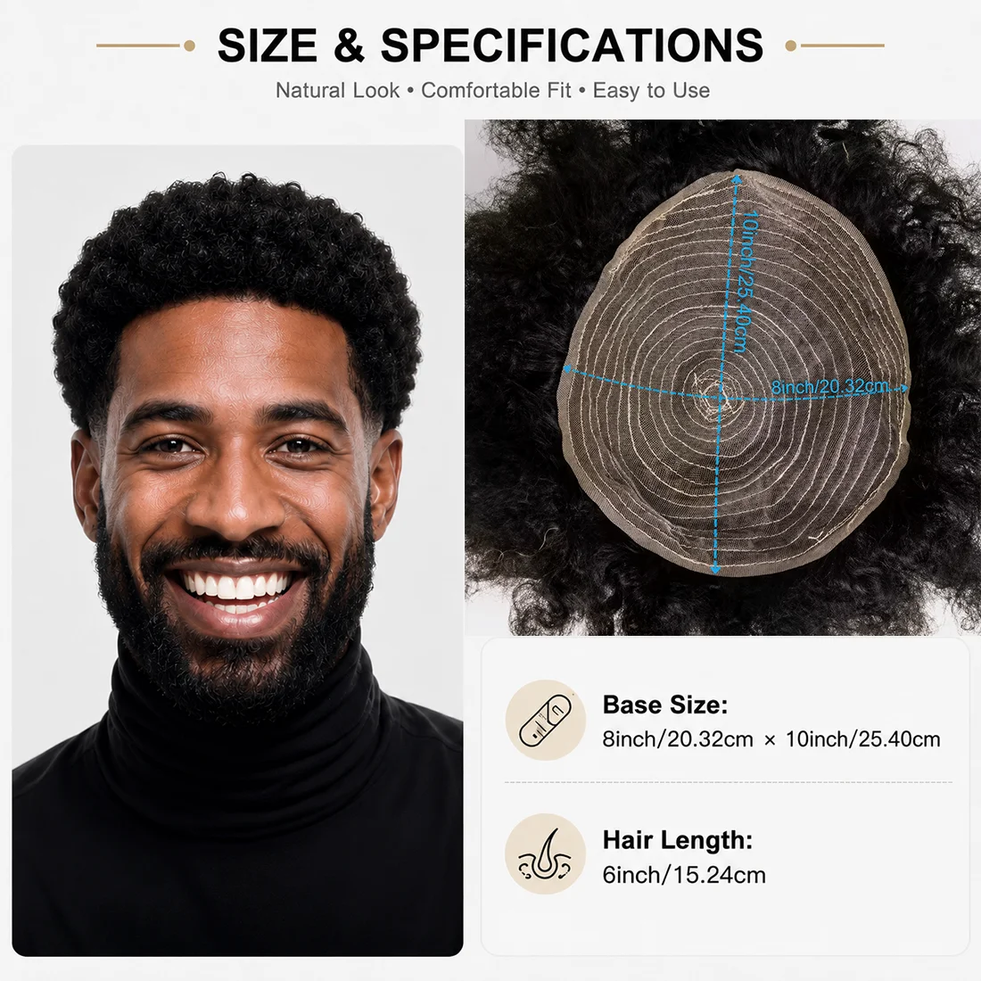 Natural Look Afro Men's Wig Full Human Hair 8x10 Net Base for Fashion Daily Styling