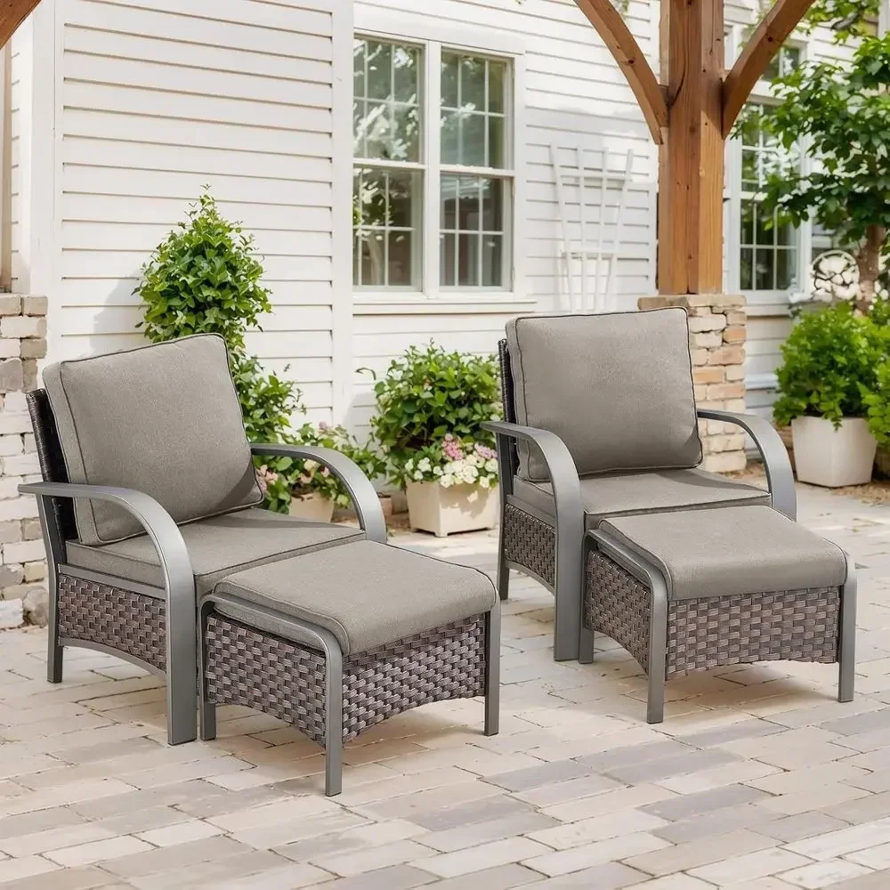 All-Weather Rattan Patio Furniture Set: 4-Piece Outdoor Deep Seating with Chairs and Ottomans