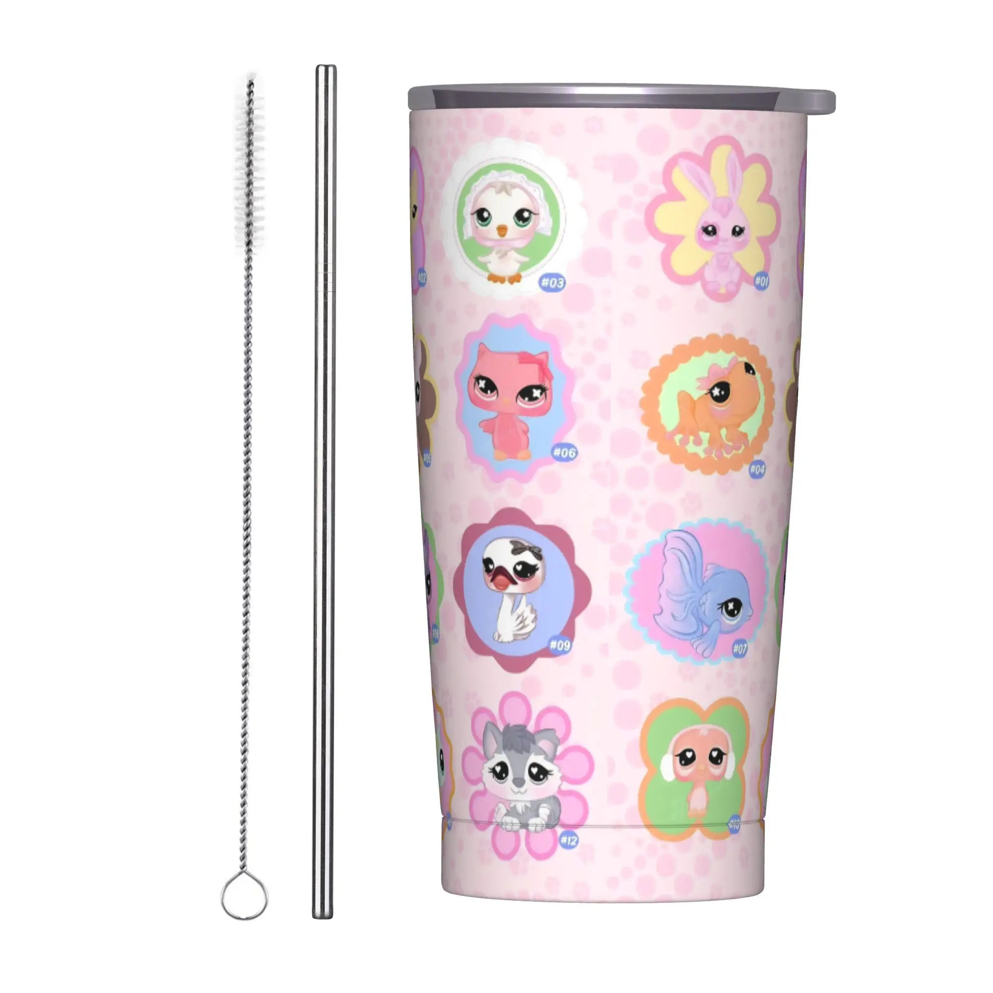 

Домашние животные Littlests Мультяшные магазины Изолированный стакан с соломинкой Крышка Кружка из нержавеющей стали Открытый автомобиль Чашки для бутылок, 20 унций