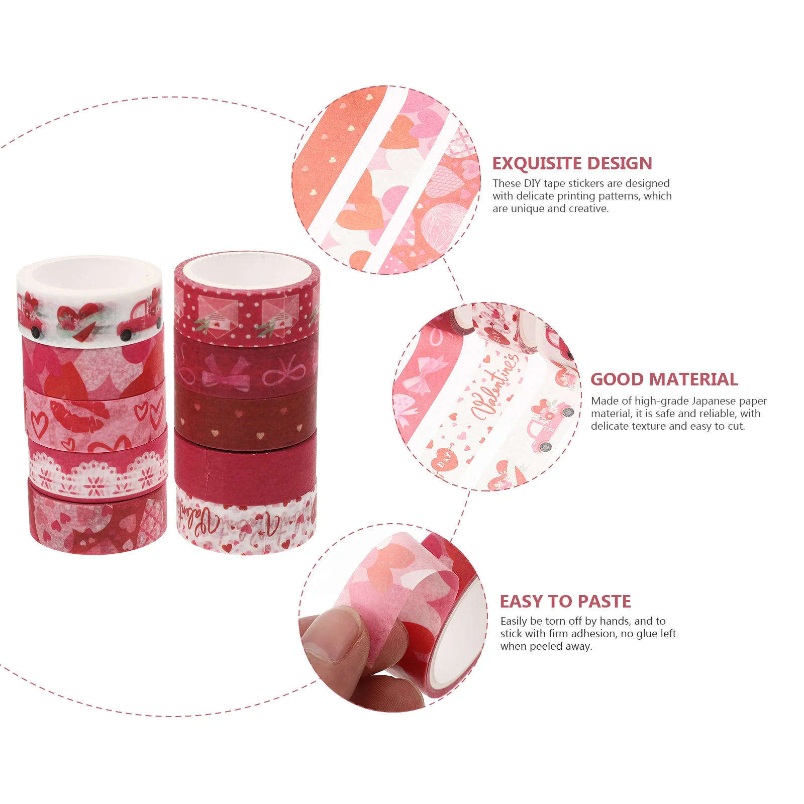 10 Rolls Valentine's Washi Tape Adhesive DIY Vintage Japanese Paper Scrapbook Tapes Handbook Decors Bride