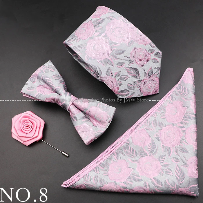Neue Rose Blumen Männer Krawatte Set Polyester Jacquard gewebte Krawatte Fliege Anzug Vintage rot rosa für Bräutigam Business Hochzeits feier Geschenk – Detail 8
