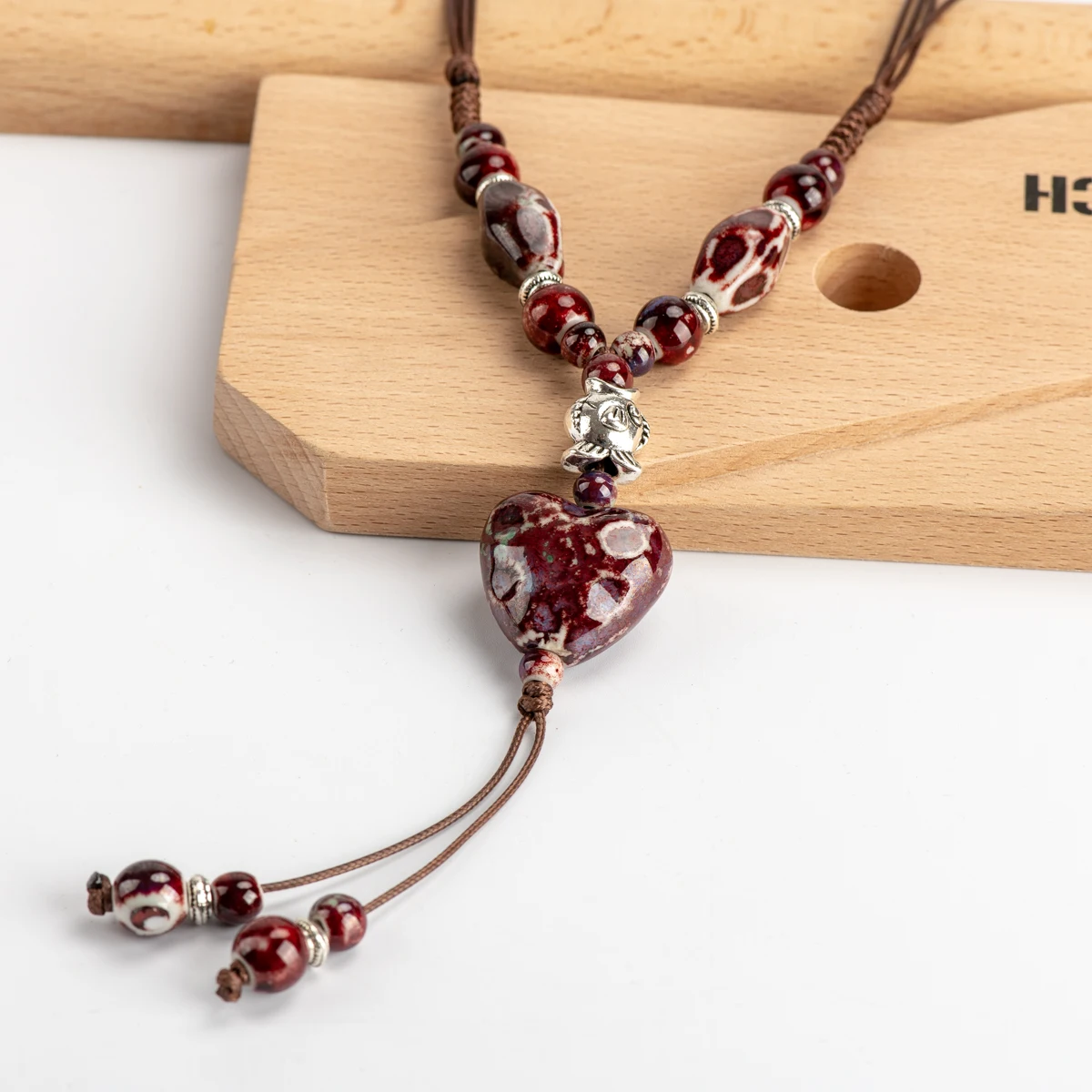 Heaert Sharp Ceramics bead Necklace for girl On sale Antique vintage ceramic beads women necklaces #IY262