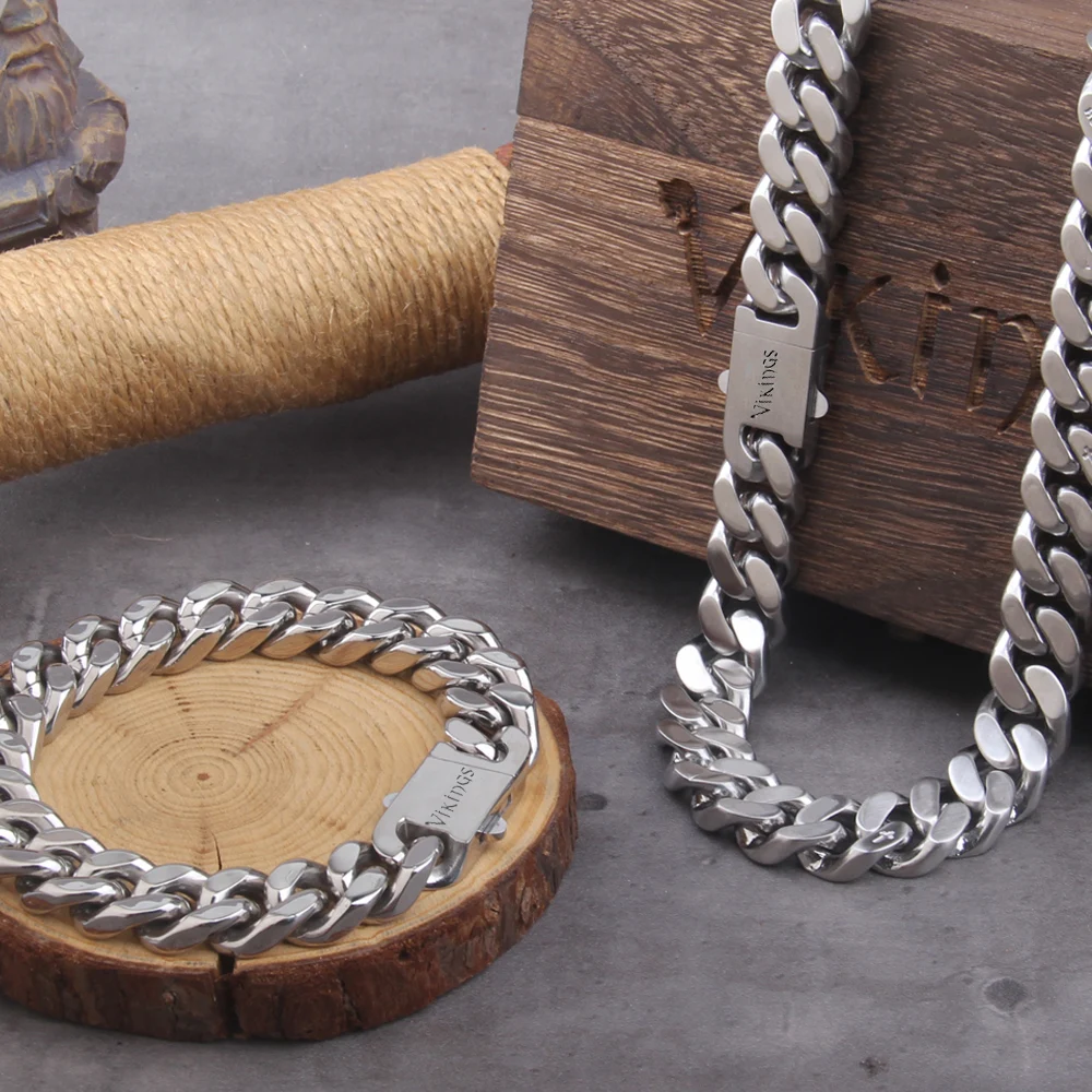 Viking cast cuban chain male thin stainless steel bracelet and necklace polished chain four sides cut boyfriend gift wholesale