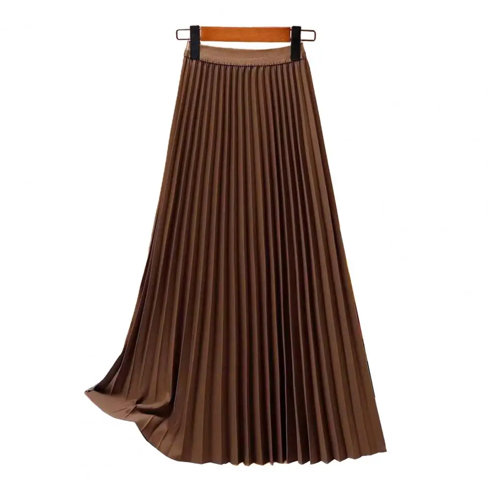Women Pleated Midi Skirt Elastic High Waist Breathable Lightweight Wrinkle Resistant Office Friendly All Day Wear Solid