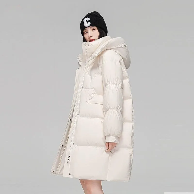 Mid to Long Cotton Padded Women's Winter 2026 New Korean Version Fashionable Loose Fitting Knee High Thick Purple Jacket