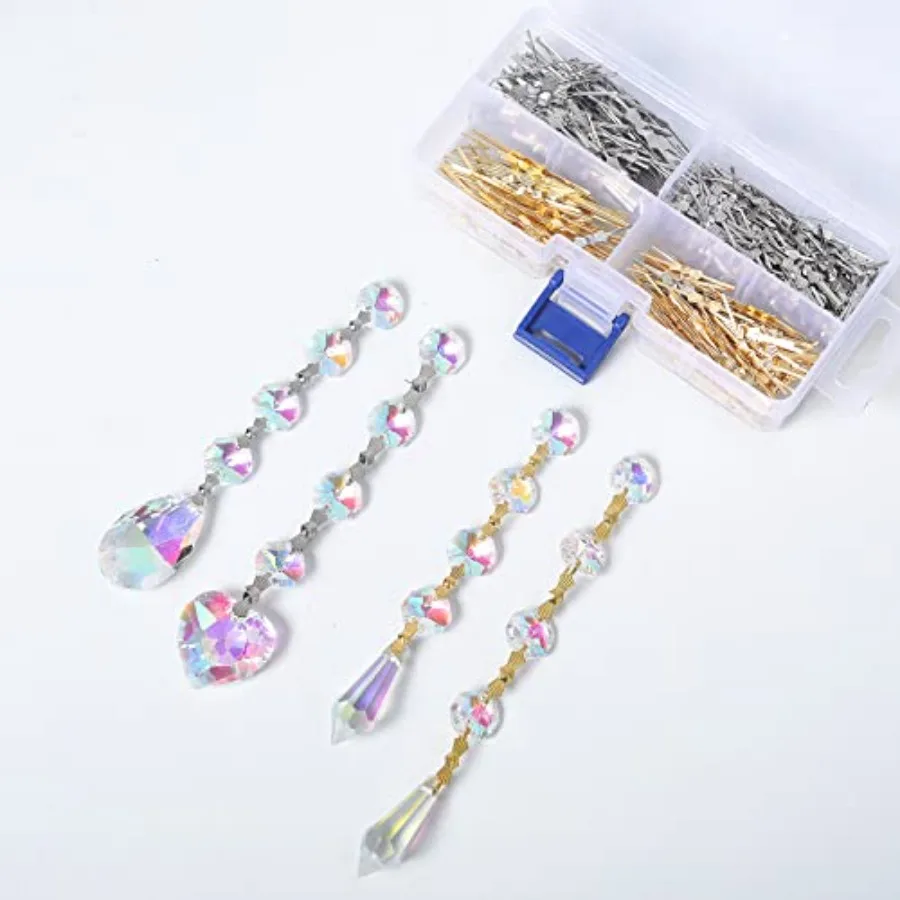 600pcs Chandelier Crystal Connectors Clips Pins, 2 Size Chrome Bow Tie Clips for Fastening DIY Glass Lamp/Ceiling Light Replace