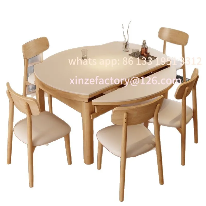 

Modern simple solid wood rock slab dining table and chairs household log color small apartment cream wind square circle dual-pur
