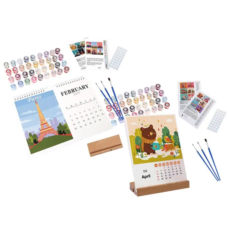 2025 Wall Calendar Digital drawing calendar with Brush & Acrylic Paint Calendar Desk Decorations for Home School