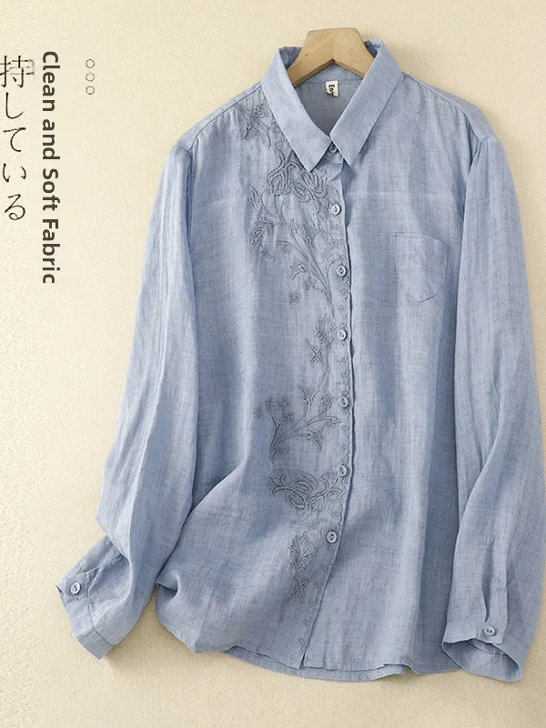 

Женский модный повседневный открытый кардиган большого размера с вышивкой в стиле ретро, однотонный длинный свек, хлопок и лен, груша...