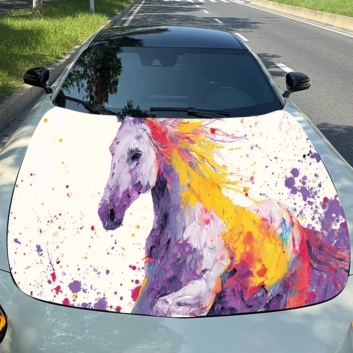 

Groovy Colorful Horse Car Hood Stickers - Self-Adhesive, Waterproof and Durable Vinyl Wrap, Decorate And Protect Your Car - The