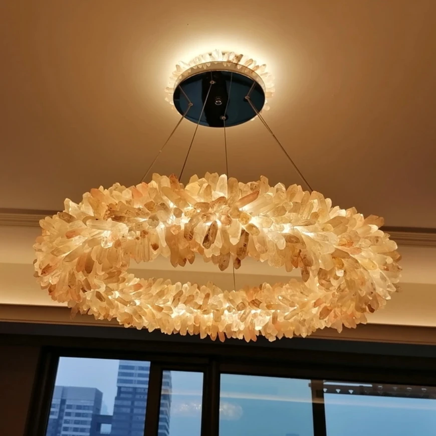 Luxury Chandelier Led Creative Natural Crystal Stone Hotel Engineering Lamp Villa Living Room Decorative Art Custom Lamp