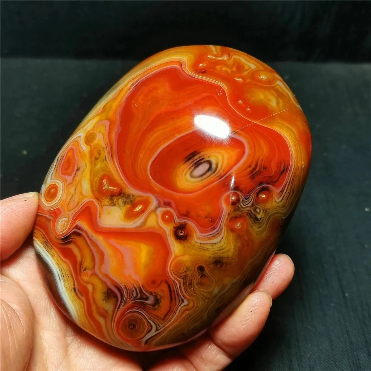 Gift Stone Banded Agate Palm Stone, Tumbled Polished, Earth Mined, Birthday Gift, Natural Stone, Crystal Collection