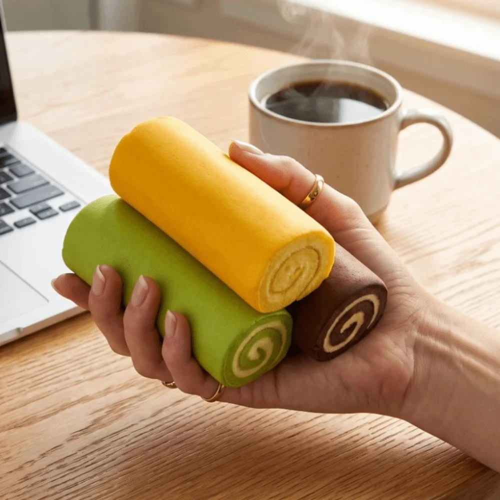 Ultra Wet Yellow Swiss Roll Squeeze Toys Soft Touch Calming Bread Squishy Toy Sticky Texture Soft Cute Sensory Fidget Cake