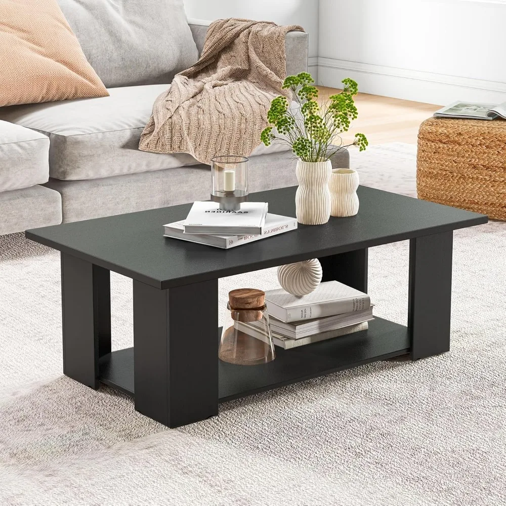 

Rectangle Wood Center Table, 41" L 2-Tier Large Modern Tea Table w/Open Compartment, Easy Assembly, Accent Coffee Table for Liv