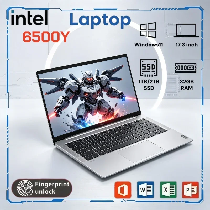 17.3 Inch Large Screen Notebook Intel 6500Y Windows 11 32GB RAM 2TB SSD Fingerprint Unlock For Web Surfing & Office Tasks