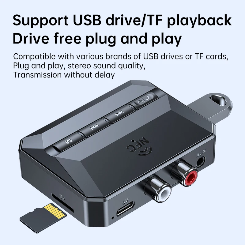 NFC Bluetooth 5.3 Audio Receiver 3.5mm AUX RCA USB TF Support U-Disk/TF Wireless Adapter With Mic For Car Kit Speaker Amplifier image 6