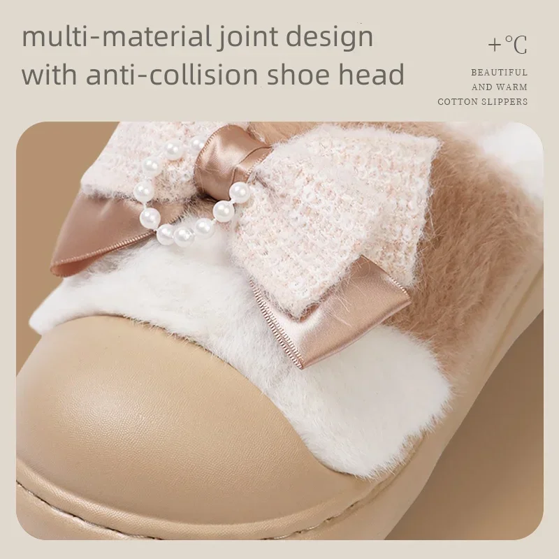 Women Winter Bowtie Warm Slippers Ladies Casual Bow Butterfly-knot Fashion Cotton Slipper Female Cozy Elegant Outdoor Shoes