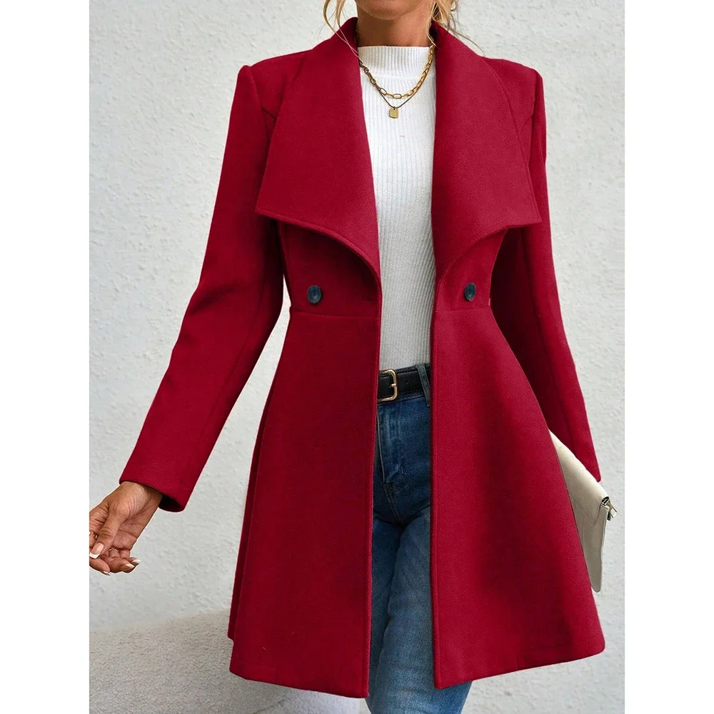 Women's Coats Winter Solid Color Long Sleeve Lapel Button-Up Work Coats New Year Red Valentine's Day Gift Outerwears