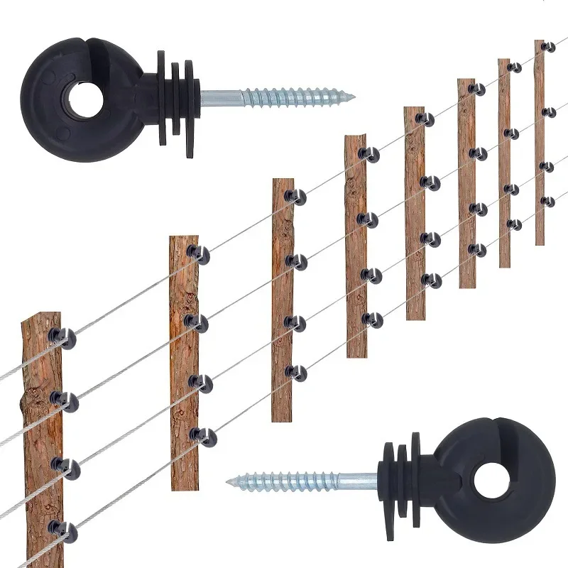 50PCS/100PCS Electric Fence Ring Insulator Wood Post Fencing Screw Timber Tape Wire Insulators Safe Garden Buildings Accessor