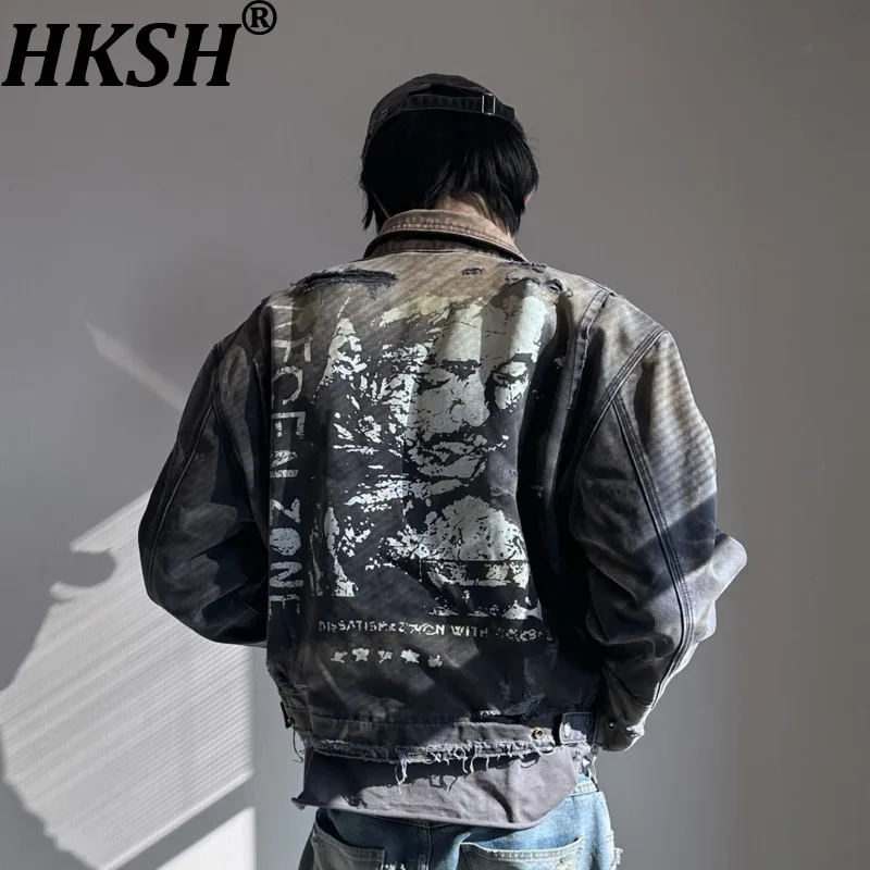 

HKSH весна осень зима новый прилив панк японский бисер холст грязная стежка куртка хлопок шикарные модные авангардные пальто HK17706