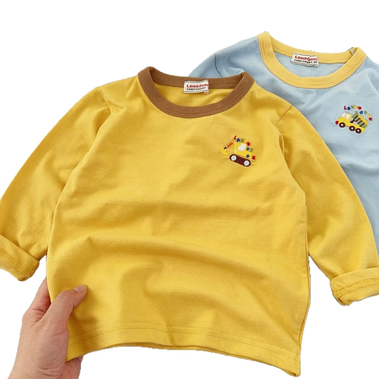 

Children's T-shirt Long Sleeved 2025 Autumn Cartoon Solid Color New Soft Comfortable And Cute Children's Top Base Shirt
