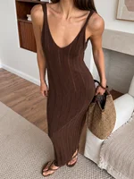 Trendix Knit Backless Dress For Women V Neck Slim Sleeveless Suspender Maxi Dress Vacation Sexy Beach Knitted Elegant Long Dress