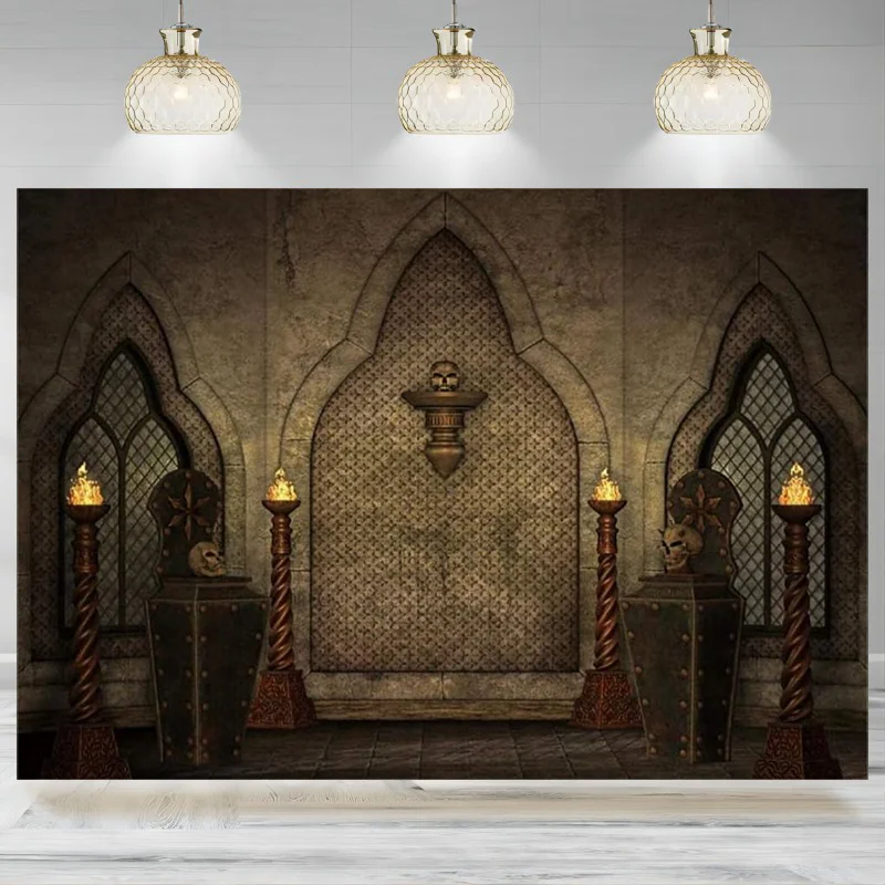 Halloween Spookkasteel Achtergrond Magic Party Spookachtige Paleis Schedel Gotische Fotografische Achtergrond Decor Verjaardag Trick Banner