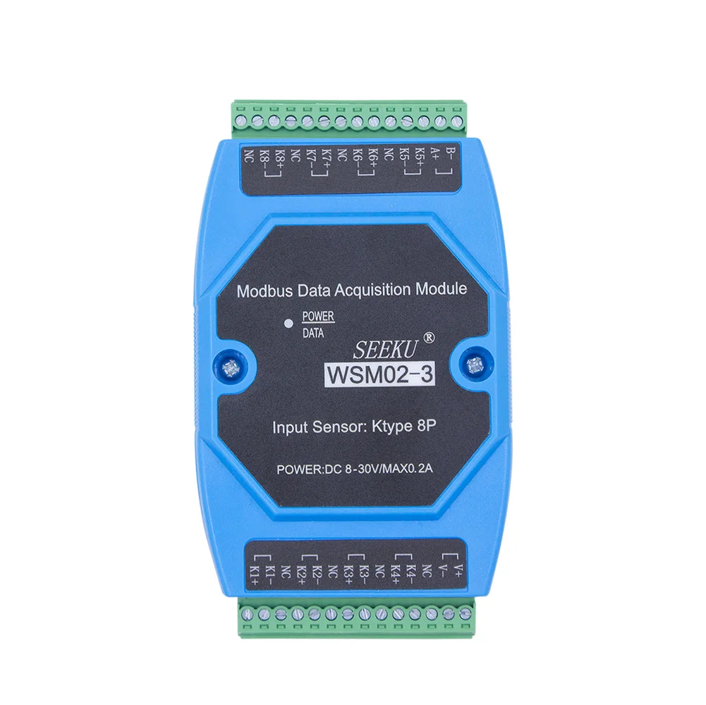 Модуль сбора температуры SeekU 8-канальный modbus WSM02, вход термопары Modbus rtu K/PT100