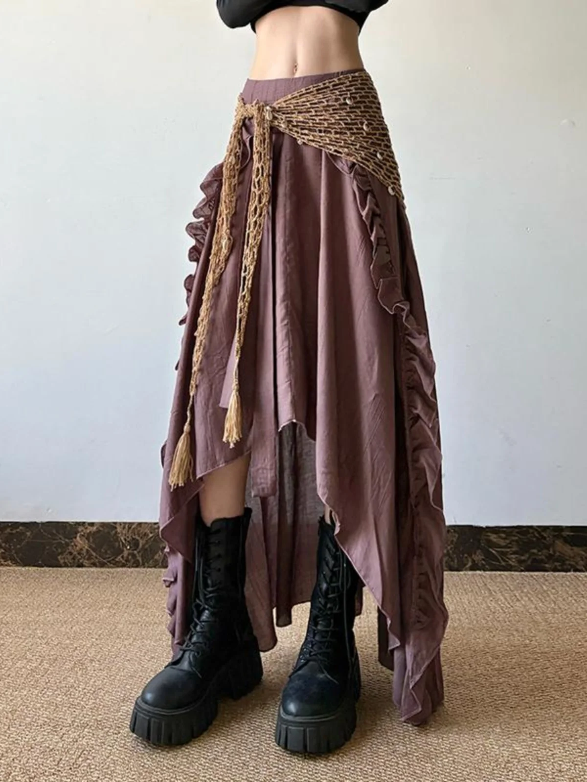 

Women's A-line Skirt Vintage Aesthetic Y2k Long Skirt Harajuku Streetwear Emo Asymmetrical Skirt 2000s Clothes Summer 2025