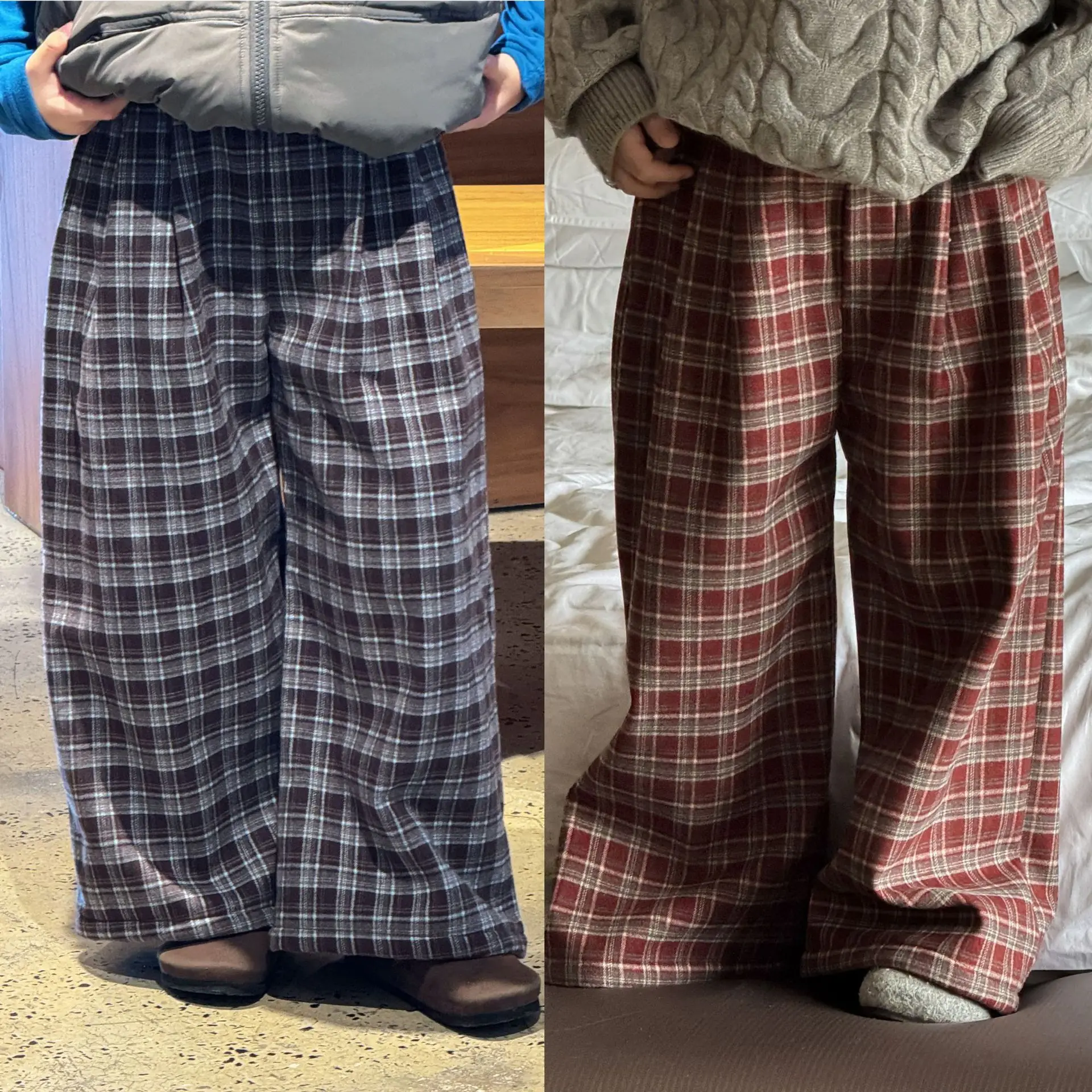 

New Autumn Winter Boys Retro Checkered Fleece Thickened Loose Pants Children Clothing Fashionable Versatile Casual Pants