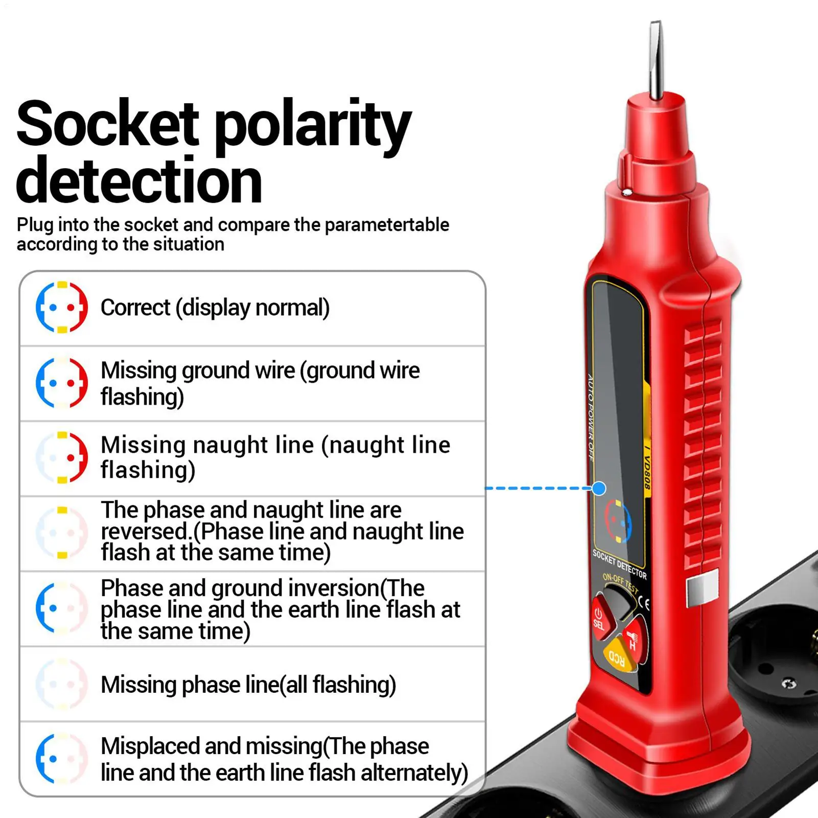 Stroomonderbreker Finder Outlet Checker Smart met LED-display en licht 2-300V Rv-circuitanalysator voor thuisstroom Rv