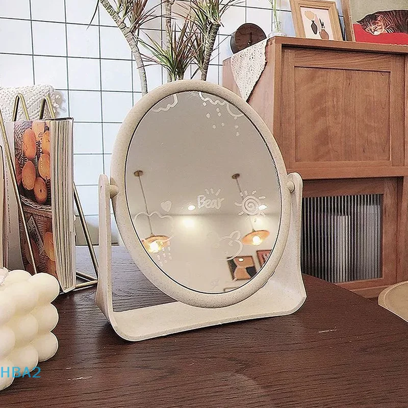 Espelho de maquiagem dobrável para mesa, espelho giratório de 360 graus, dupla face, portátil, com suporte, quadrado, redondo, para casa