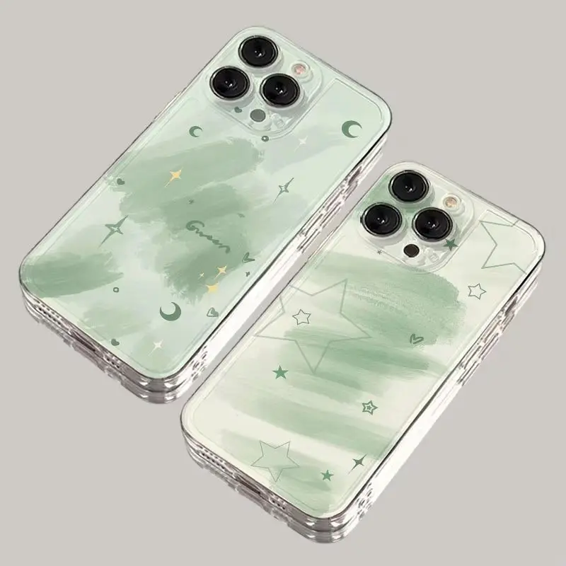 Romantic Green Star Phone Case for iPhone 15 14 13 12 11 Pro Max X Xs Max XR 8 7 Plus Soft Clear Cover Fundas Coque