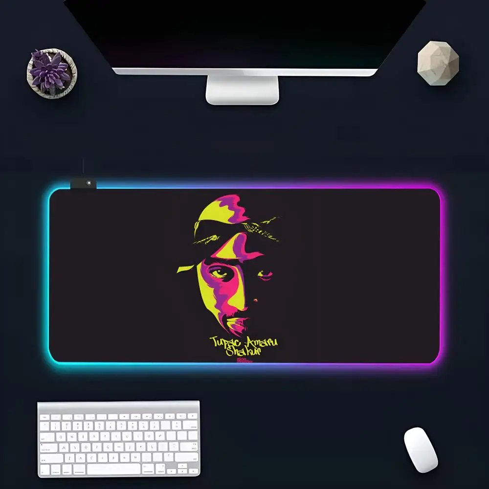 

T-Tupac S-Shakur Mouse Pad Large RGB Mouse Pad XXL LED Mouse Mat Japan Mousepads Table Pads Keyboard Mats Desk Rug With Back