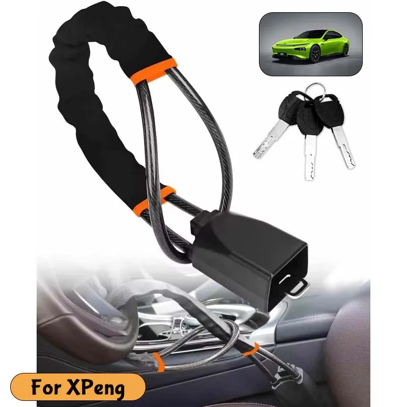 For XPeng Car Steering Wheel Lock Steel Rope Anti-Theft Lock With Seat Belt Socket Vehicle Security Locking System