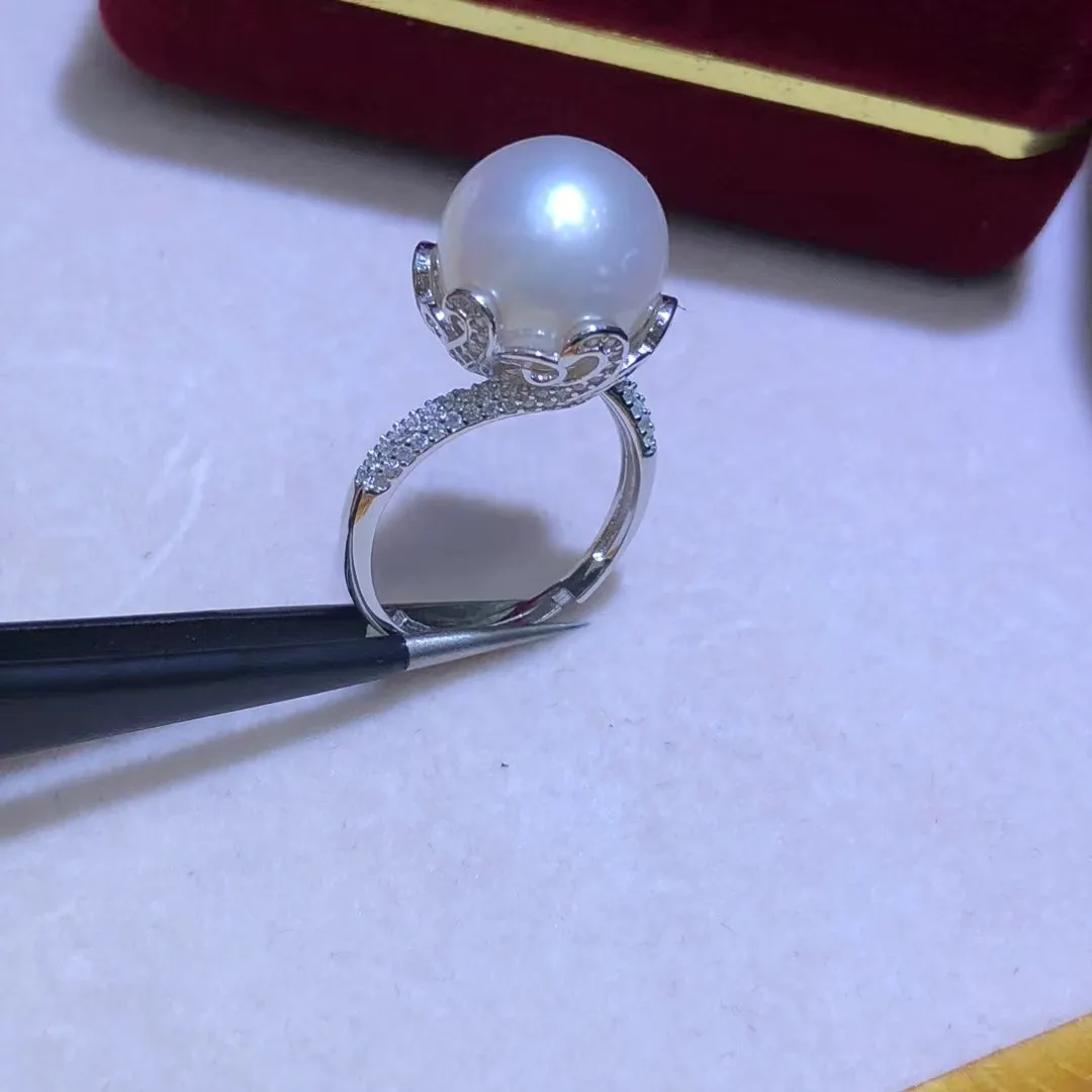 S925 Sterling Silver Adjustable Ring Mount Settings Findings Mountings Accessory Parts Fittings for 12-13mm Pearls 5pcs/lot