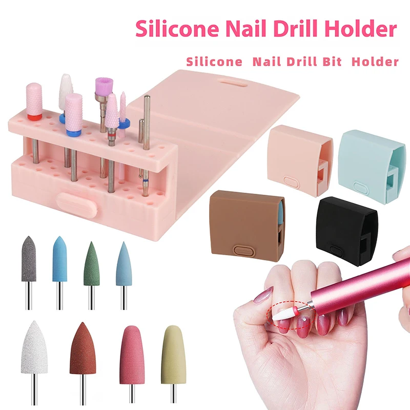 Folding Nail Drill Bits Bag Portable Holder DIY Nails Art Tool Storage Nail Grinder Socket Display Base Manicure Accessories