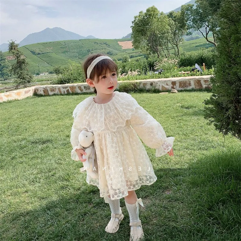 Girls Skirt Mesh Lace Super Fairy Princess Dress Dress 2024 Autumn Clothes New Children's Clothing 3-8 Years Old