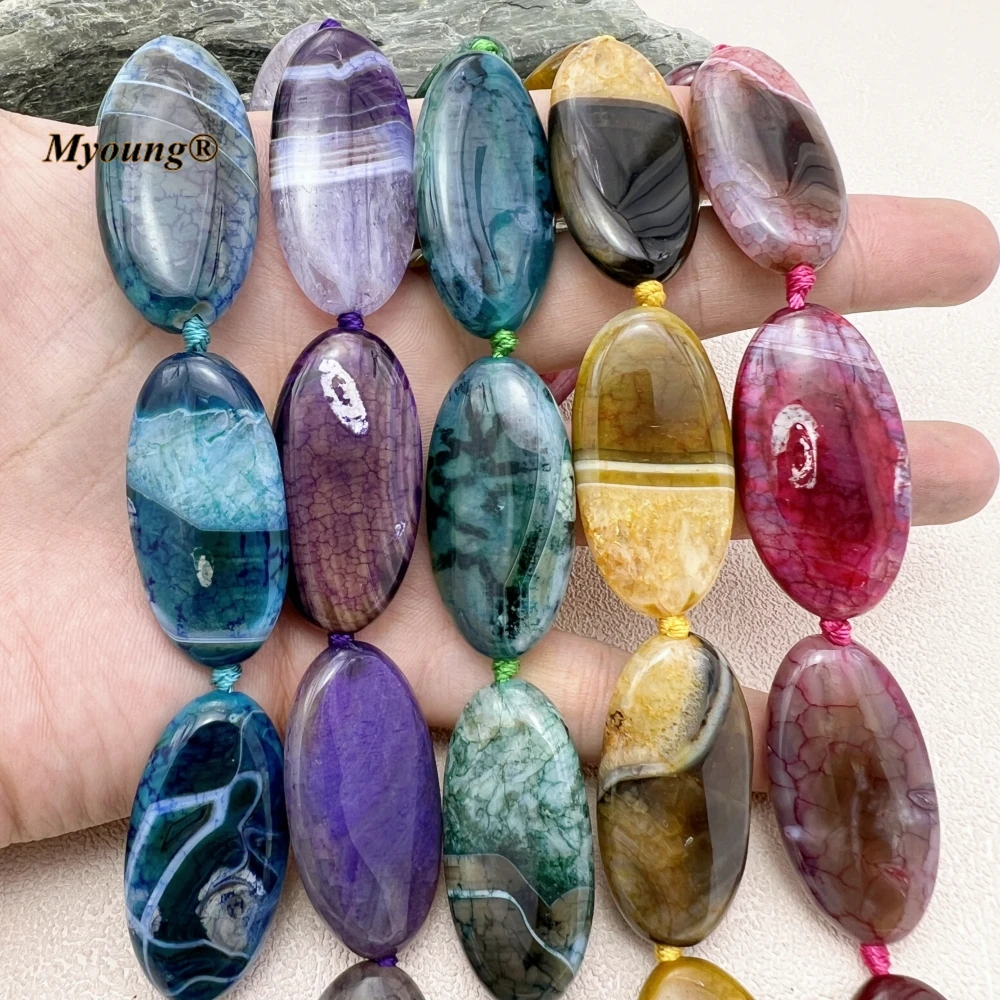 20*40MM 9PCS Large Oval Shape Multicolor Dragon Veins Agates Quartz Slice Pendant Beads MY230910