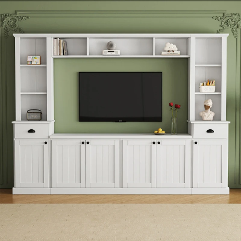 ON-TREND Minimalist Entertainment Wall Unit Set with Bridge for TVs Up to 75'', Ample Storage Space TV Stand, White