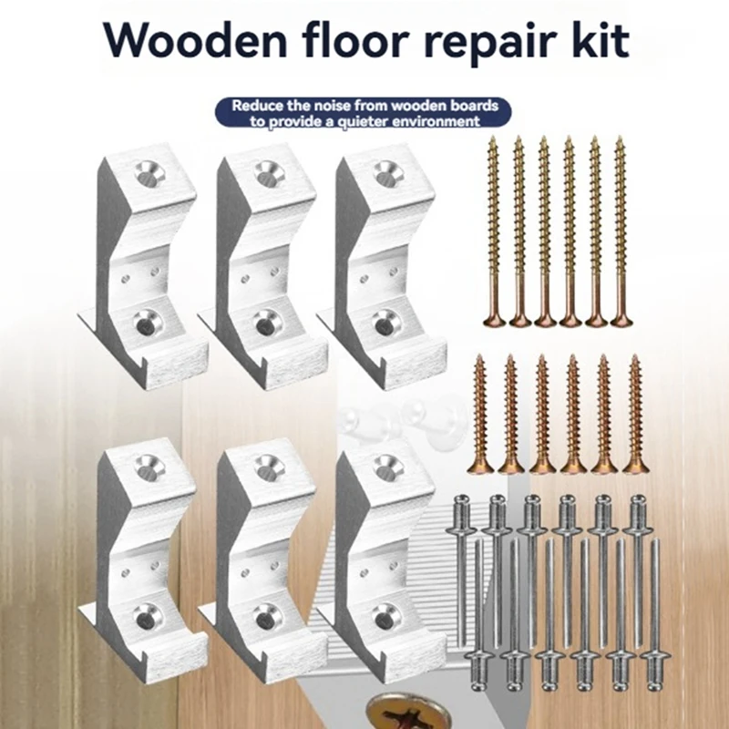 DT16 6Pcs Aluminum Alloy Floor Repair Kit Squeaky Wood Floor Fixing Tools for Hardwood Flooring Loose Floorboards Stabilizer