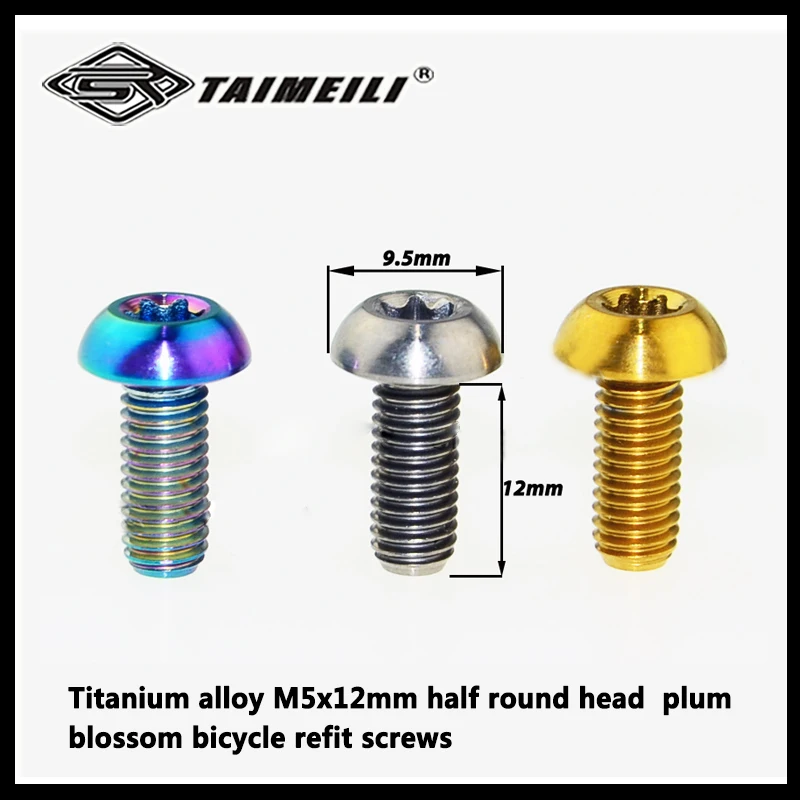 1pcs/4pcs titanium screw GR5 M5x12mm half round head plum blossom bicycle refit screws