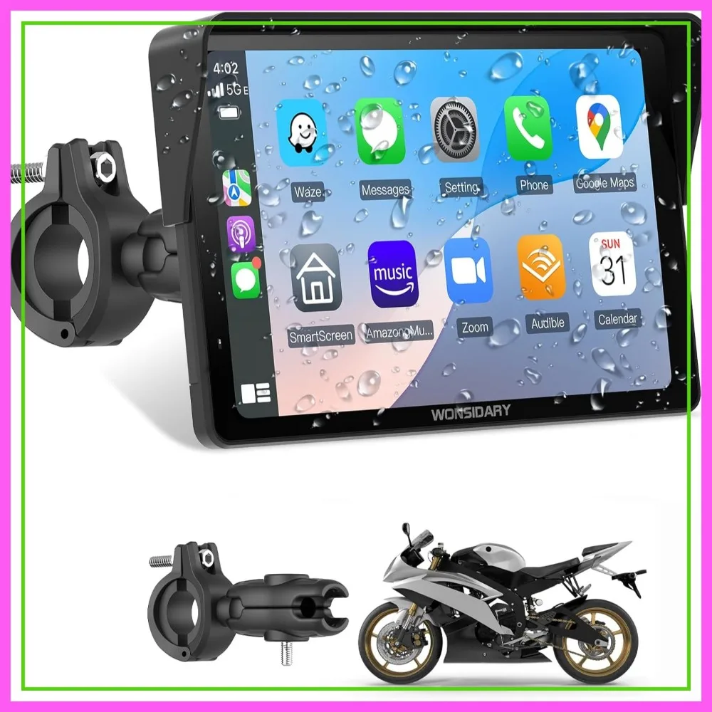 

7" Waterproof Smart GPS Navigation for Motorcycle CarPlay & Android Auto, Dual Bluetooth, Siri/G-Assist, EQ, USB/Hardwired