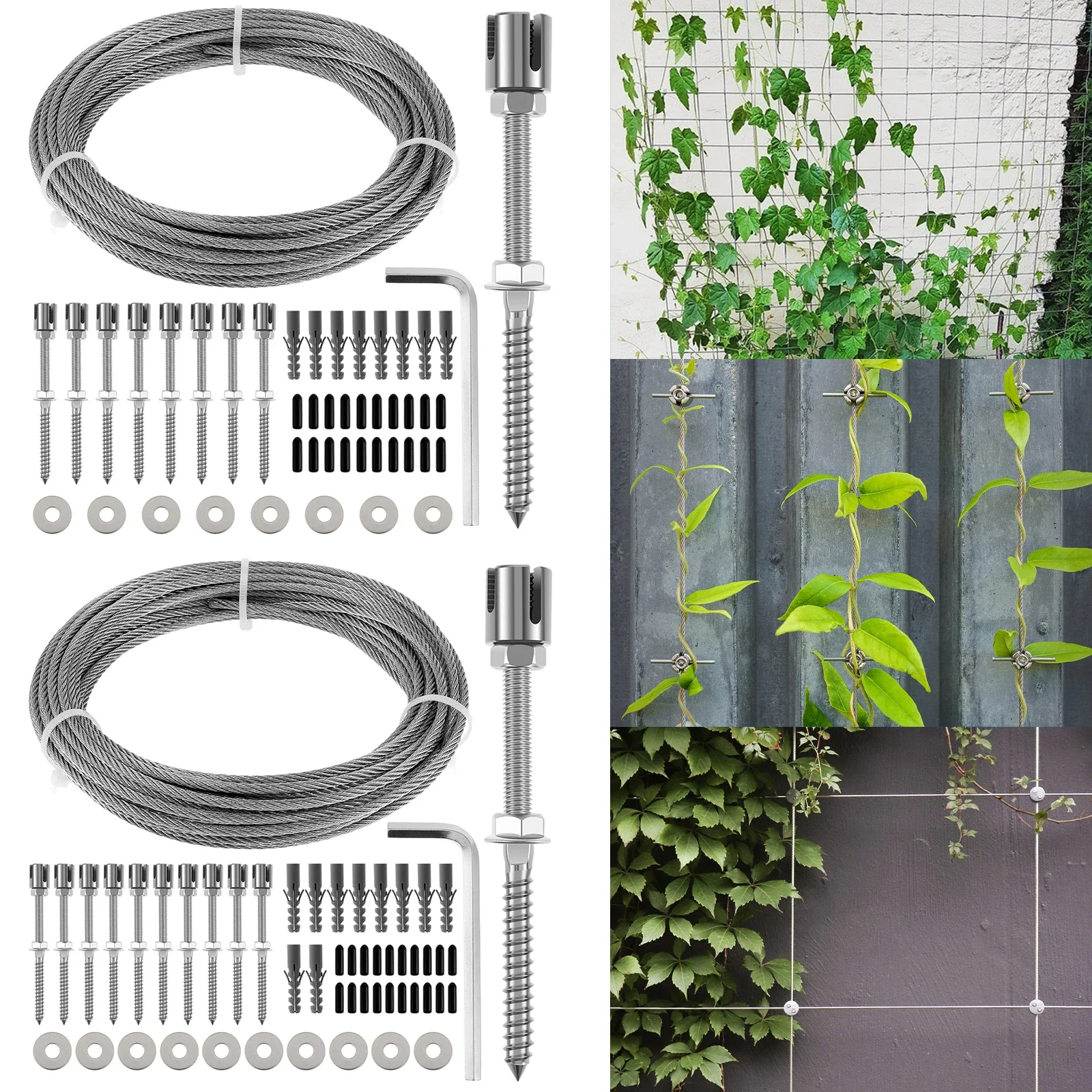 

Wire Trellis Kit Stainles Steel Plant Climbing Trelli Sturdy Cross Head Cable Clips Replacement Wall Trellis with Expansion Tube