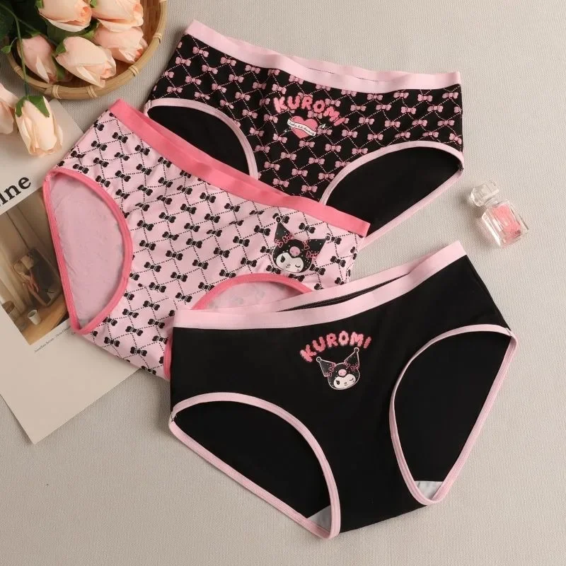 New Sanrio Cartoon Kuromi Cute and Sweet Girls Comfortable, Soft, Cotton Breathable Seamless Mid-waist Antibacterial Panties