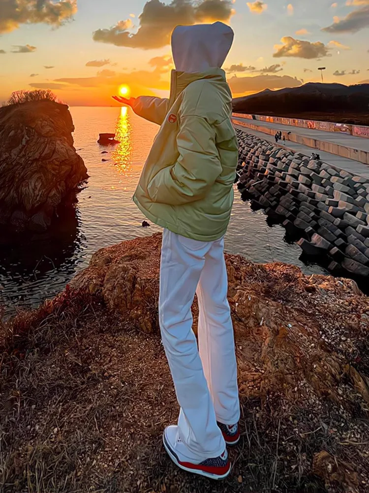 

Мужские джинсы с высокой талией на флисовой подкладке, прямые брюки-клеш в американском стиле Cleanfit, зимние