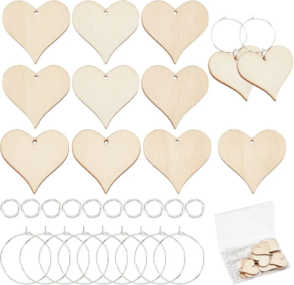 

Wooden Wine Glass Charms Markers Tags Identification Wood Heart Charms Identifiers for Drinks Stem Glasses 20Pcs Wood making kit