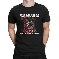 Black Dog T Shirt Pure Cotton Novelty T-Shirt Round Collar Cyber Samurai Punk Tee Shirt Short Sleeve Clothes Graphic Printed